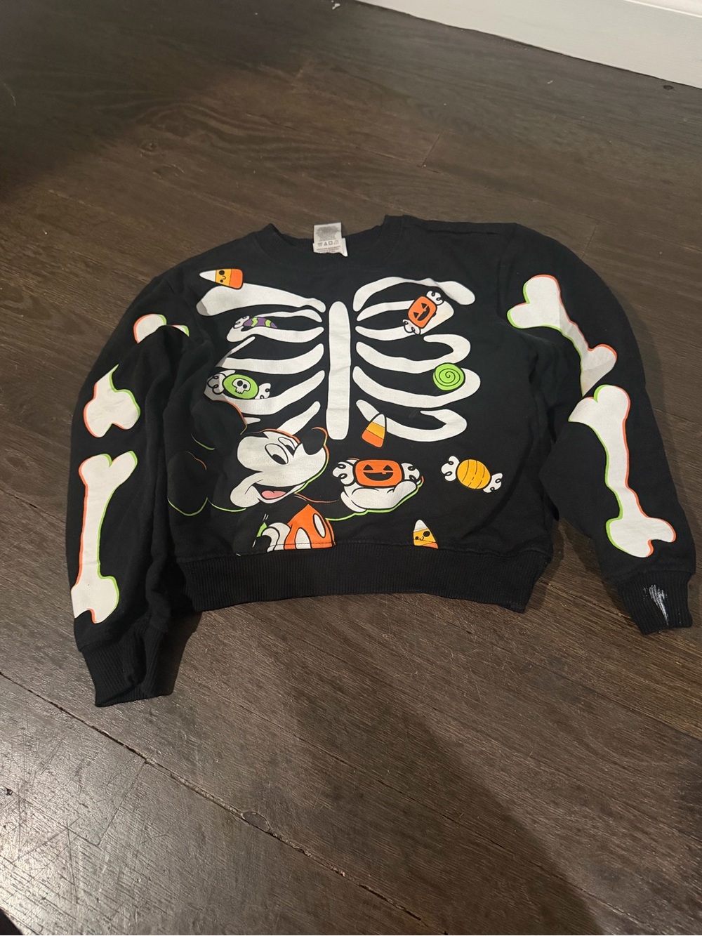 Disney Black Skeleton & Mickey Halloween Sweatshirt with Neon Accents